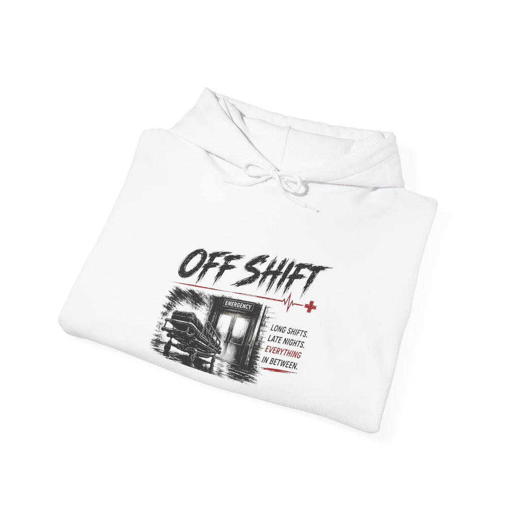 Off Shift Hoodie — Retro Workday Graphic Pullover