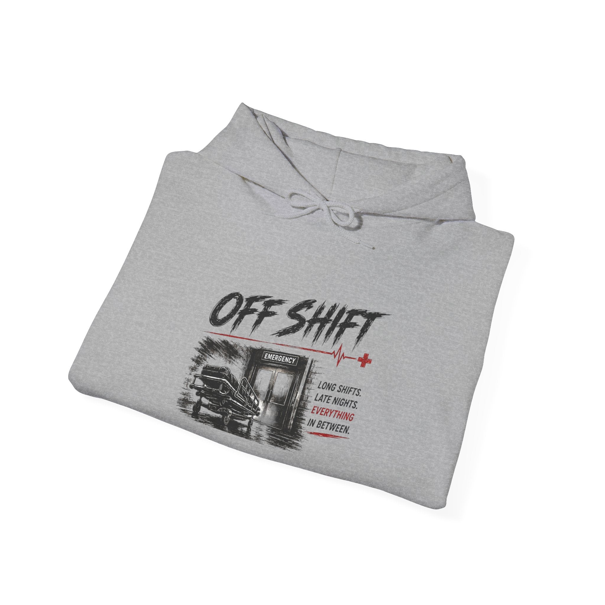 Off Shift Hoodie — Retro Workday Graphic Pullover