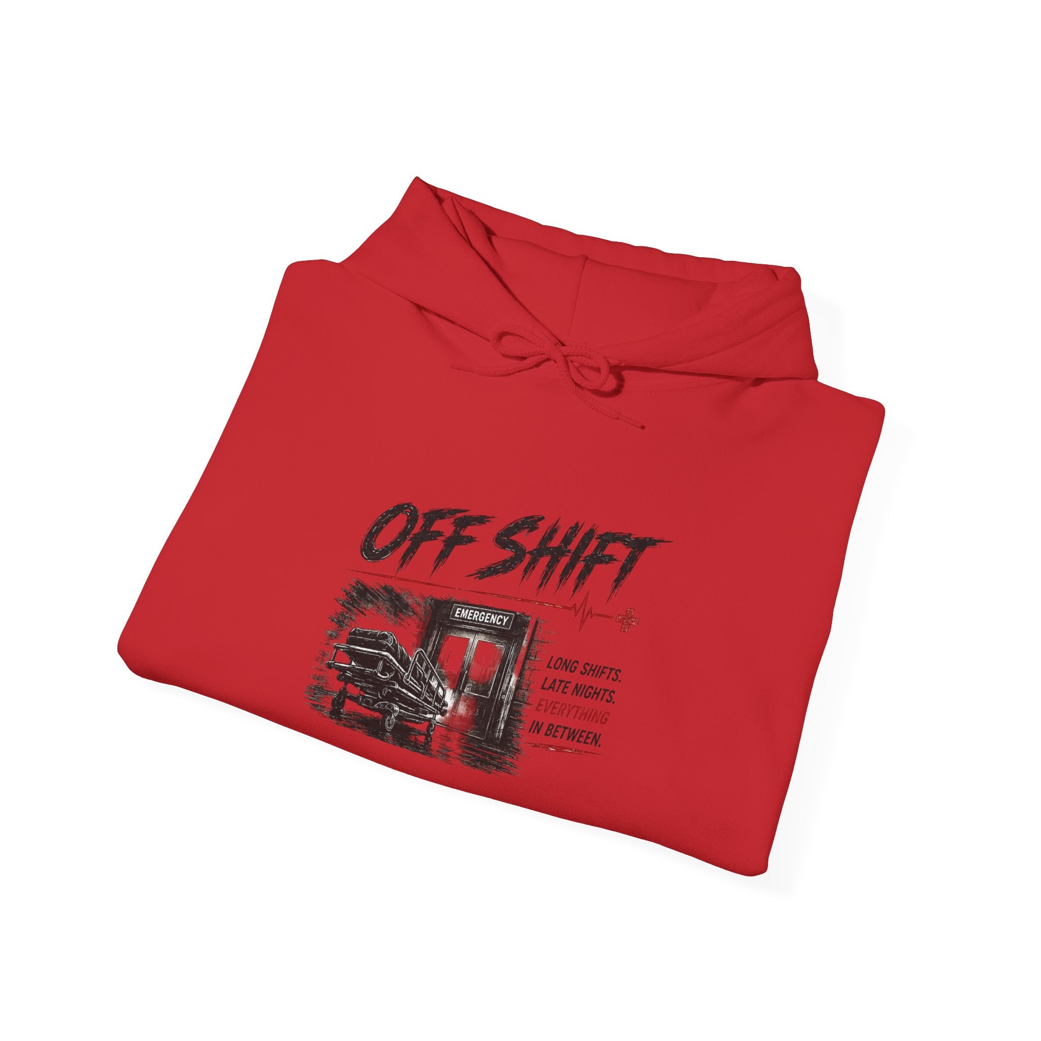 Off Shift Hoodie — Retro Workday Graphic Pullover