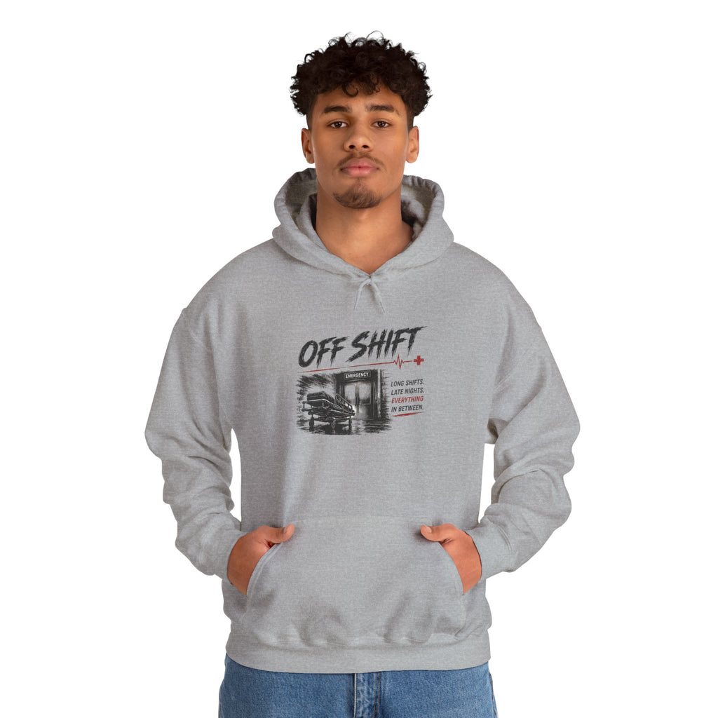 Off Shift Hoodie — Retro Workday Graphic Pullover