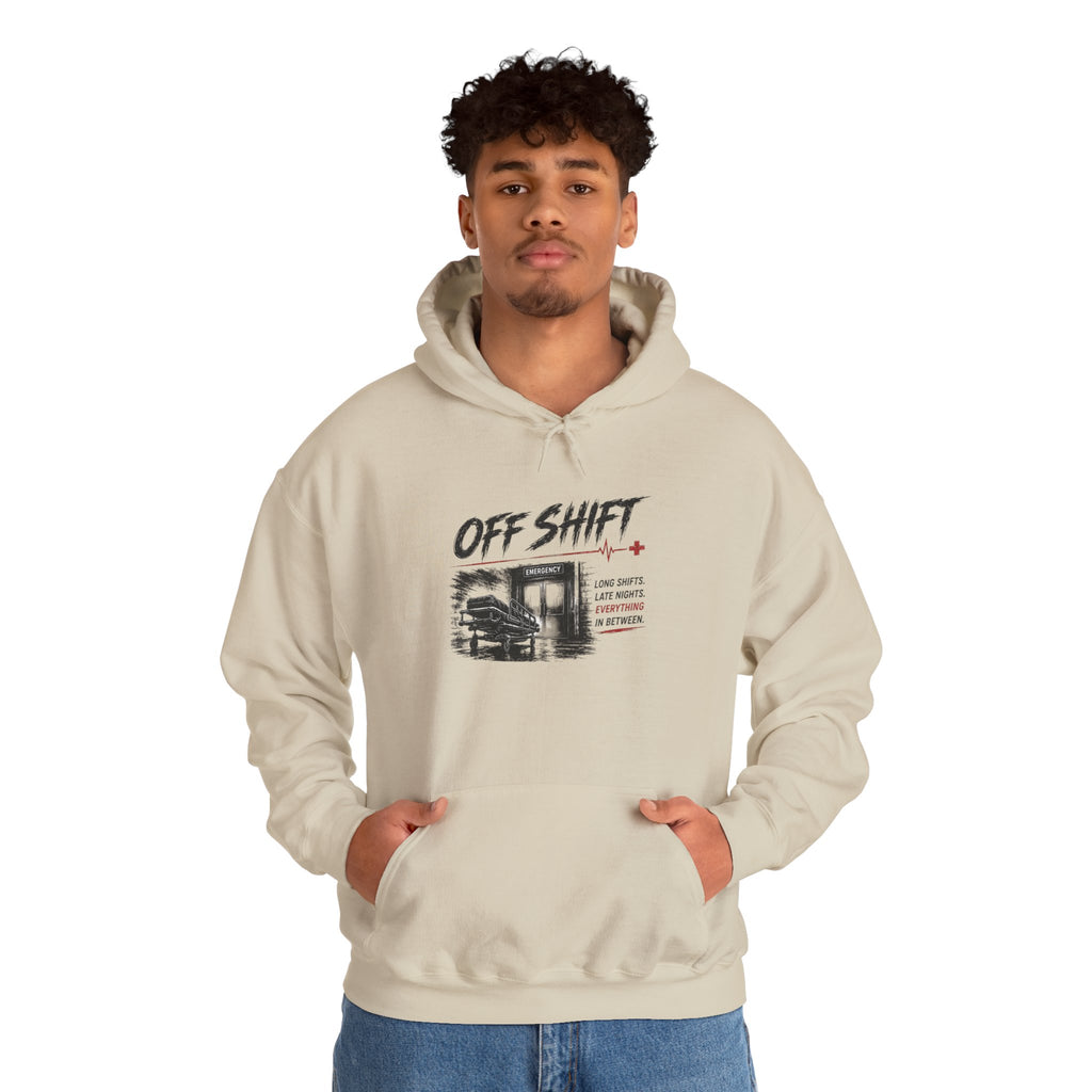 Off Shift Hoodie — Retro Workday Graphic Pullover