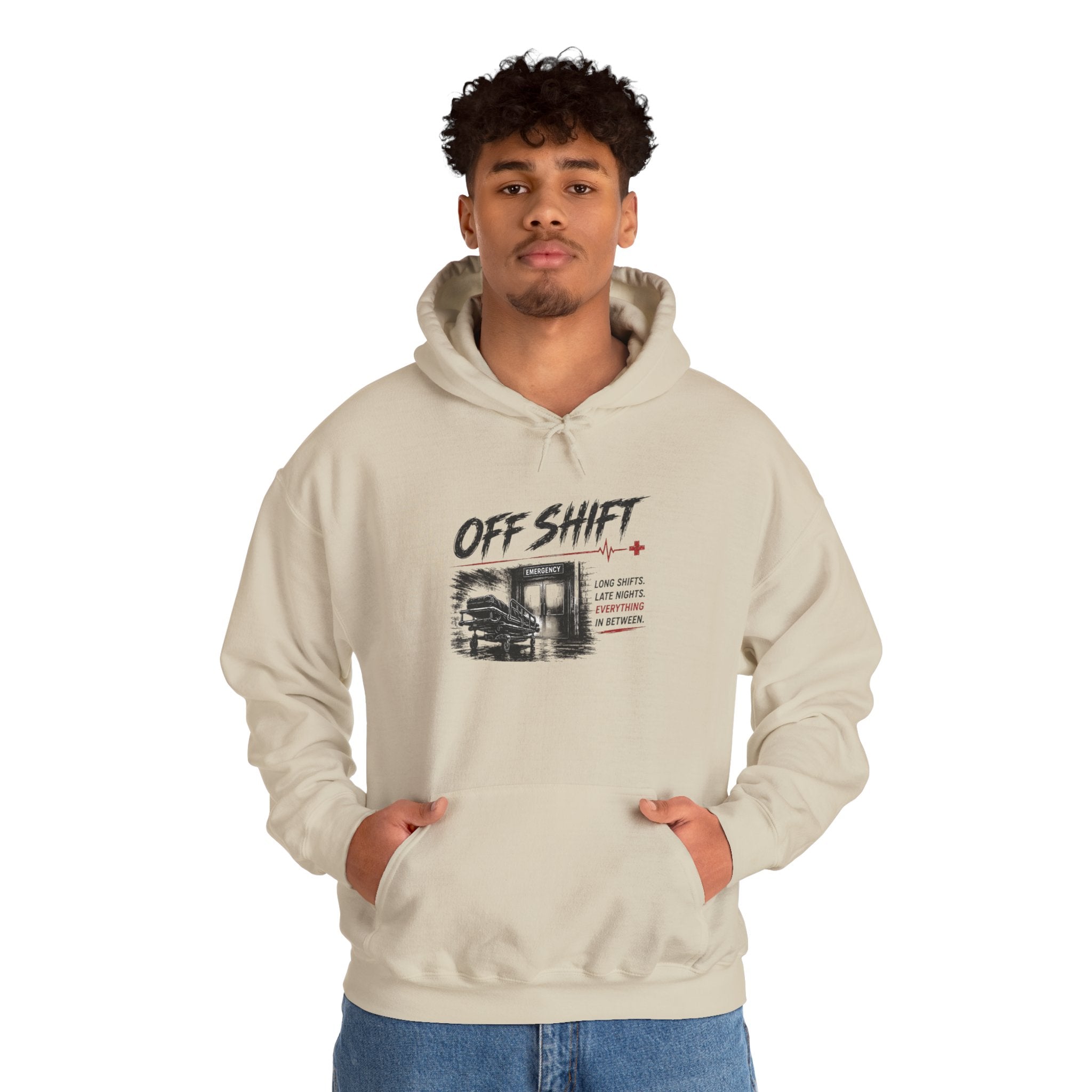 Off Shift Hoodie — Retro Workday Graphic Pullover