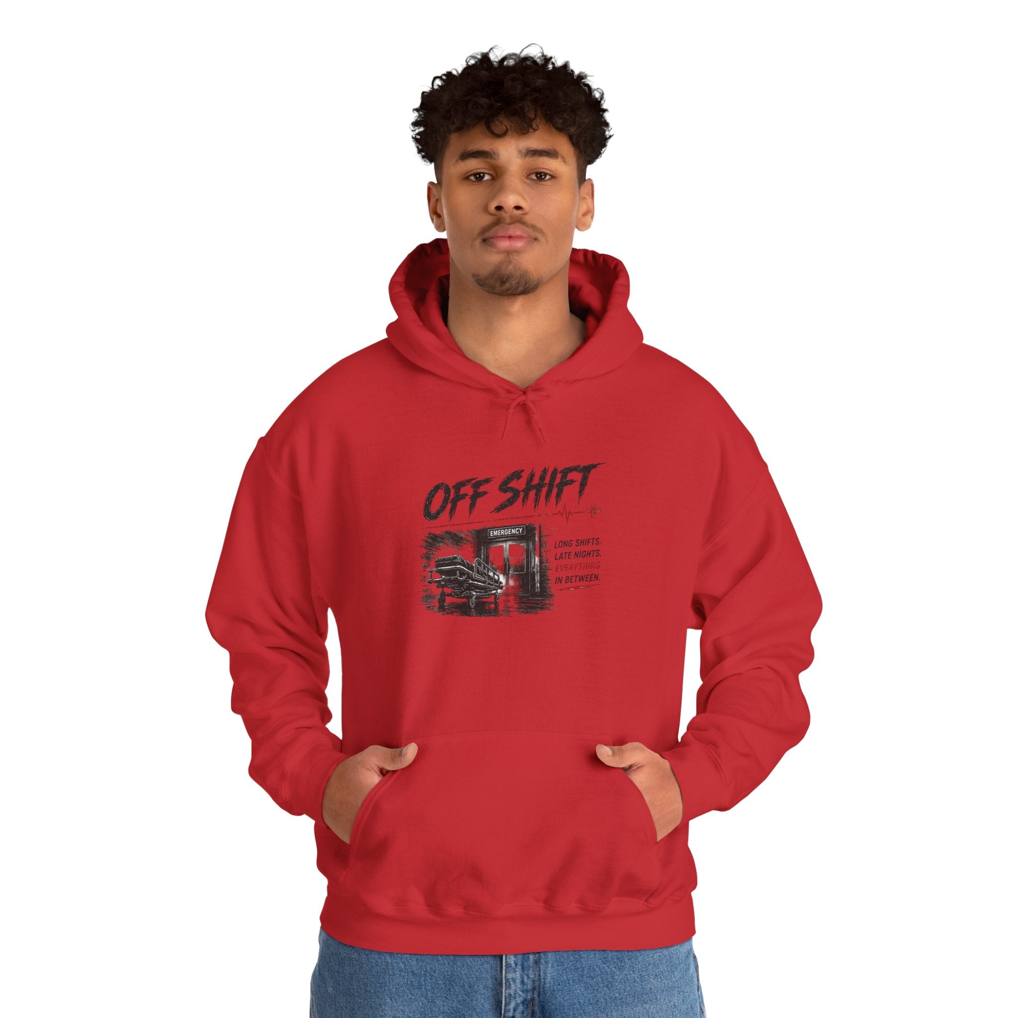 Off Shift Hoodie — Retro Workday Graphic Pullover