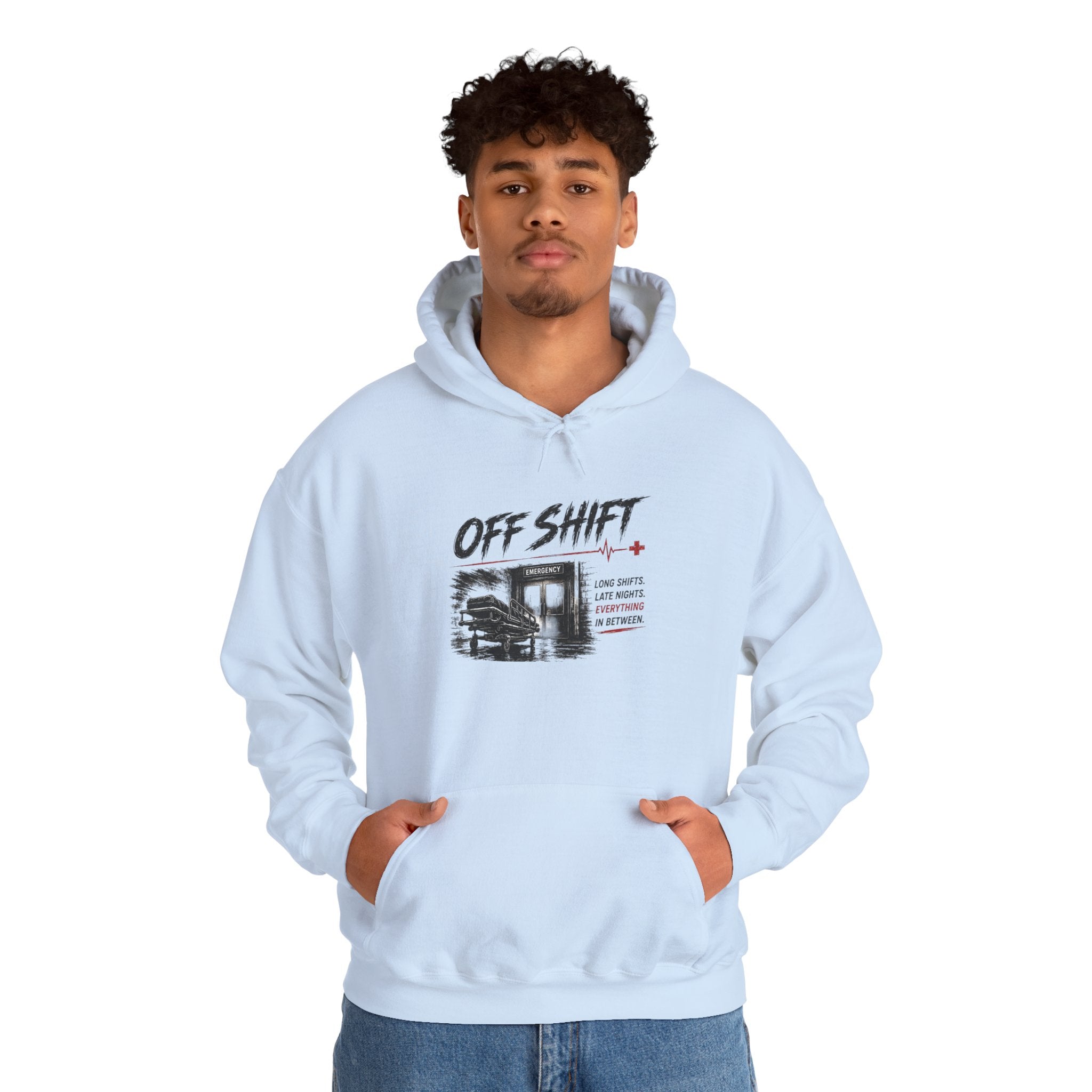 Off Shift Hoodie — Retro Workday Graphic Pullover