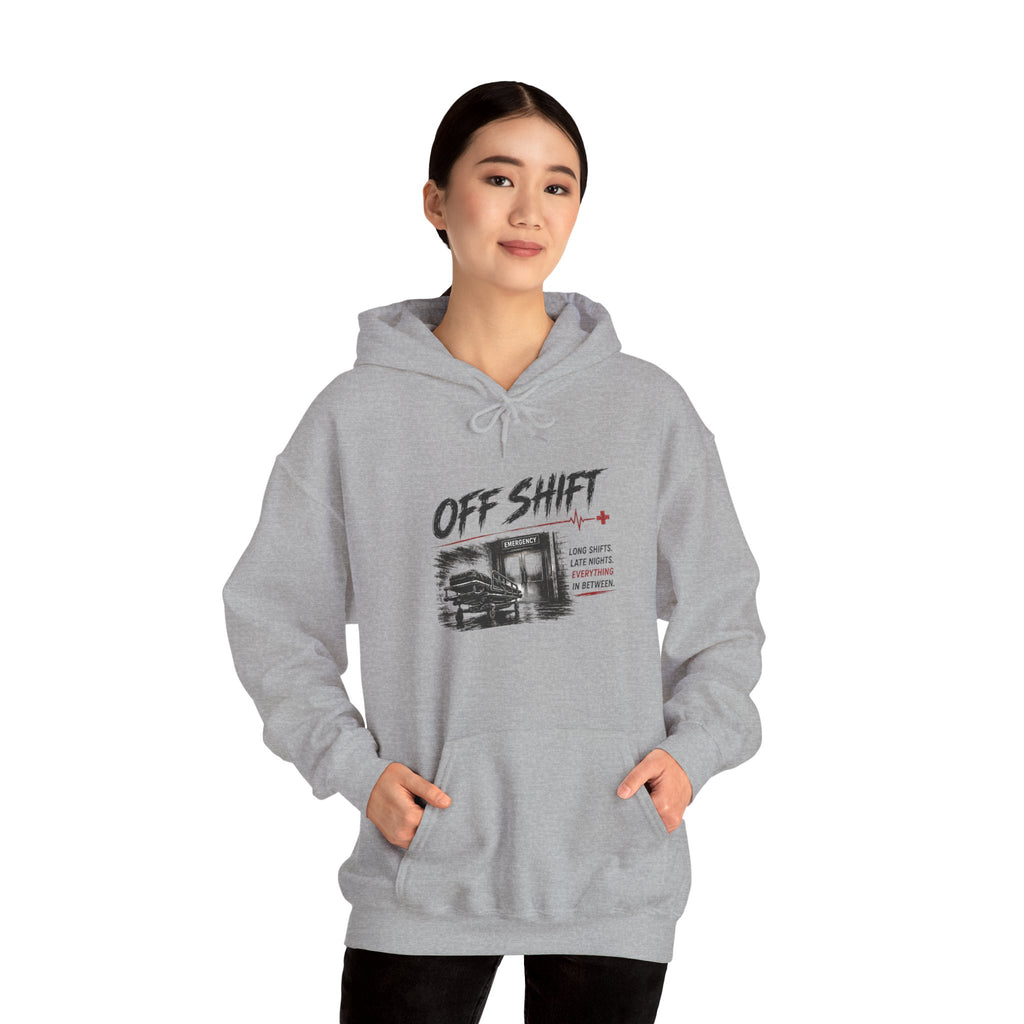 Off Shift Hoodie — Retro Workday Graphic Pullover