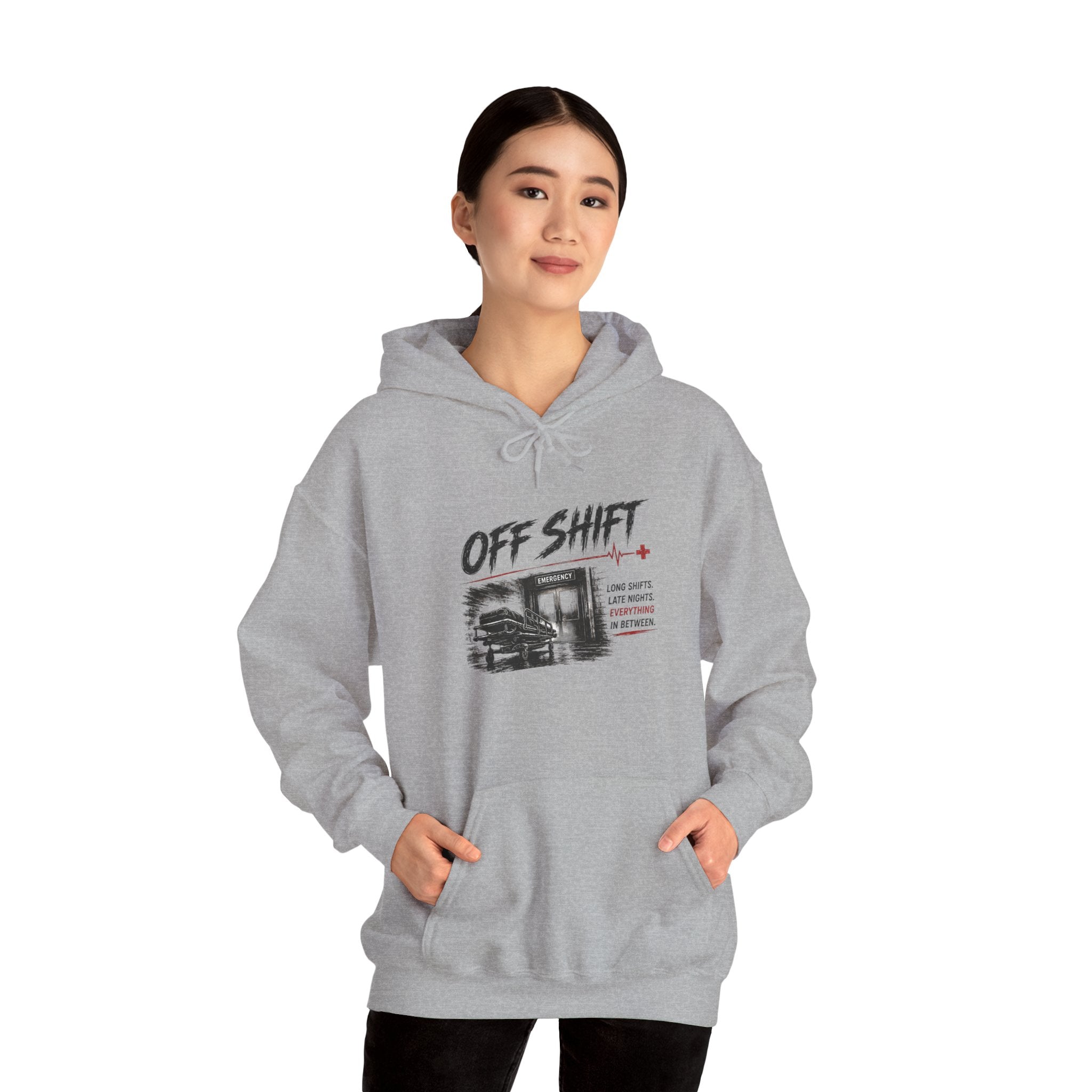 Off Shift Hoodie — Retro Workday Graphic Pullover