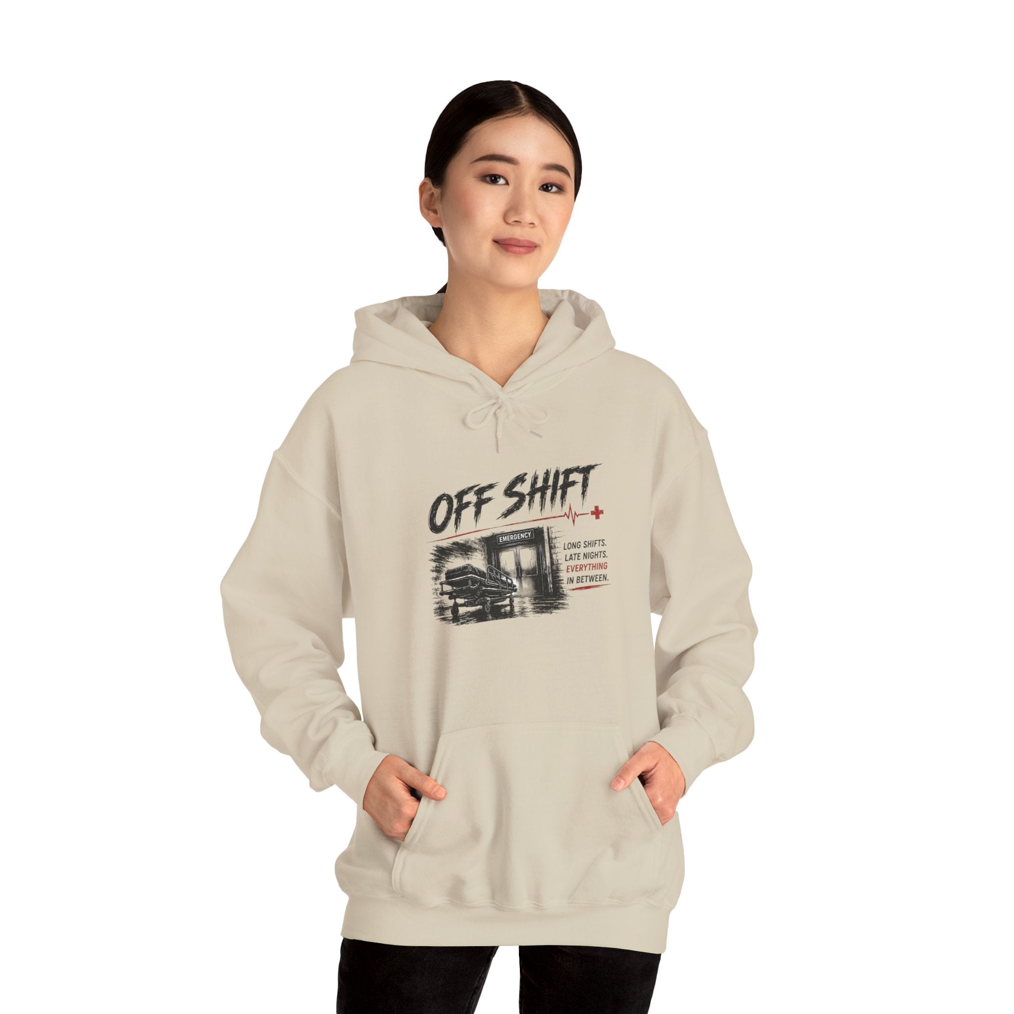 Off Shift Hoodie — Retro Workday Graphic Pullover