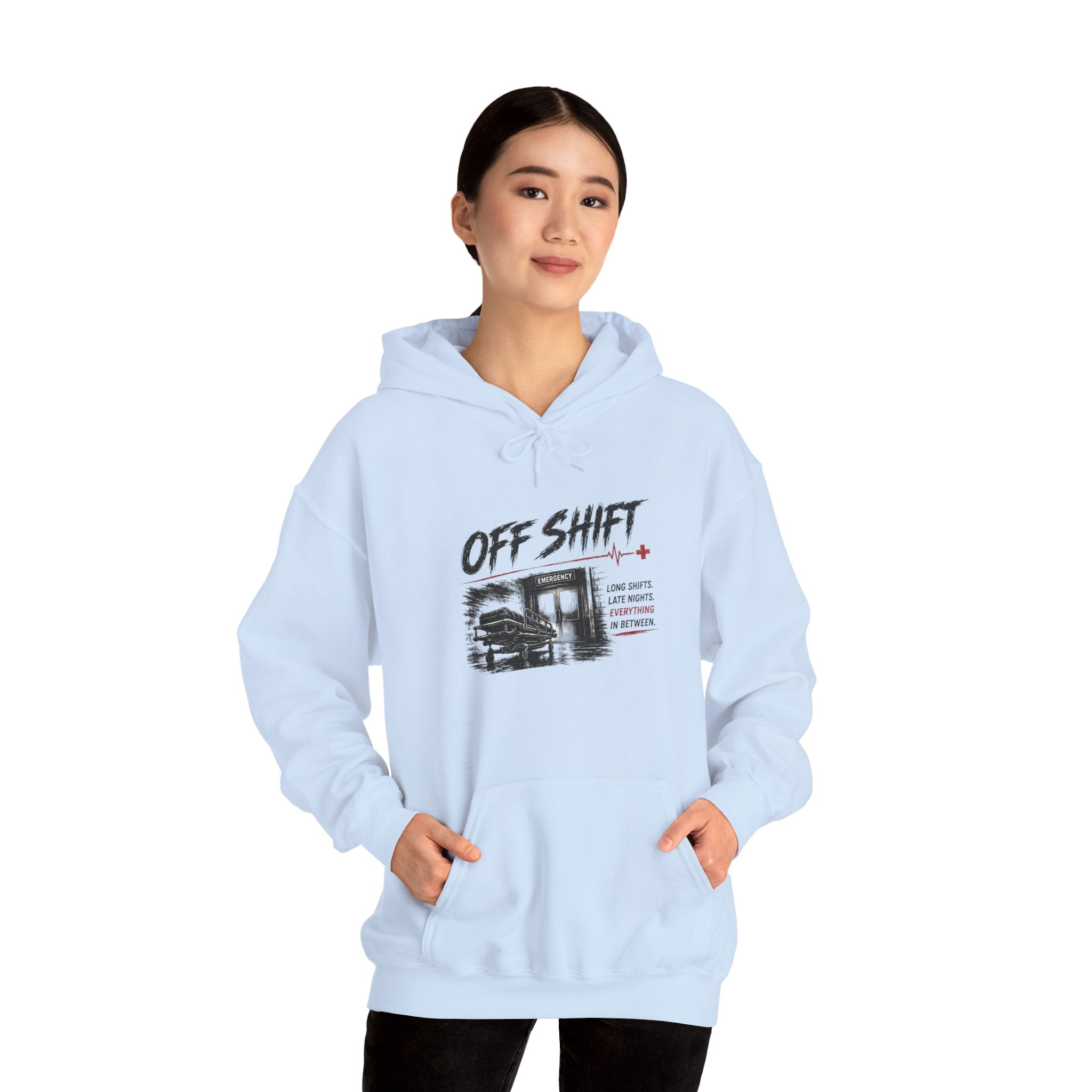 Off Shift Hoodie — Retro Workday Graphic Pullover