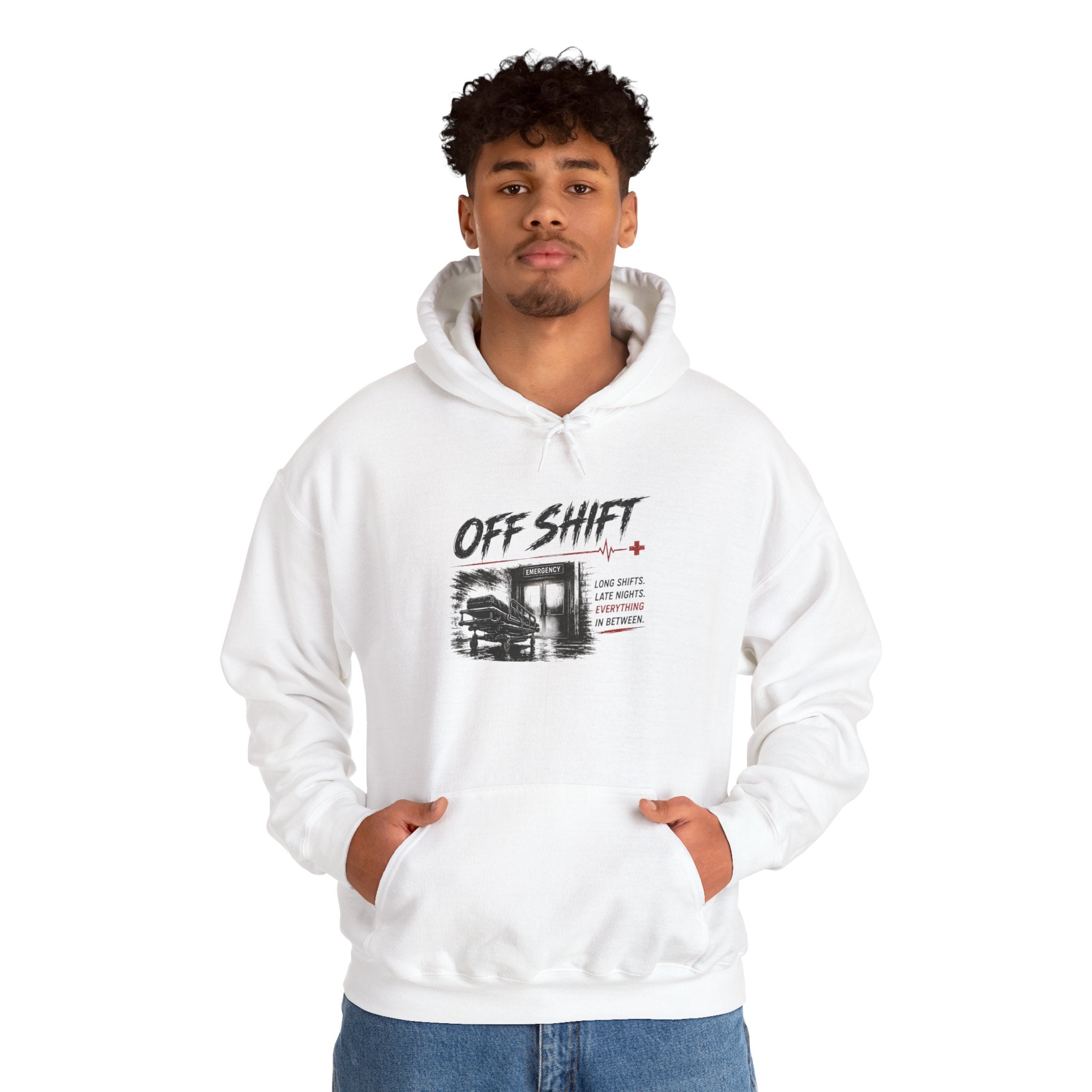 Off Shift Hoodie — Retro Workday Graphic Pullover