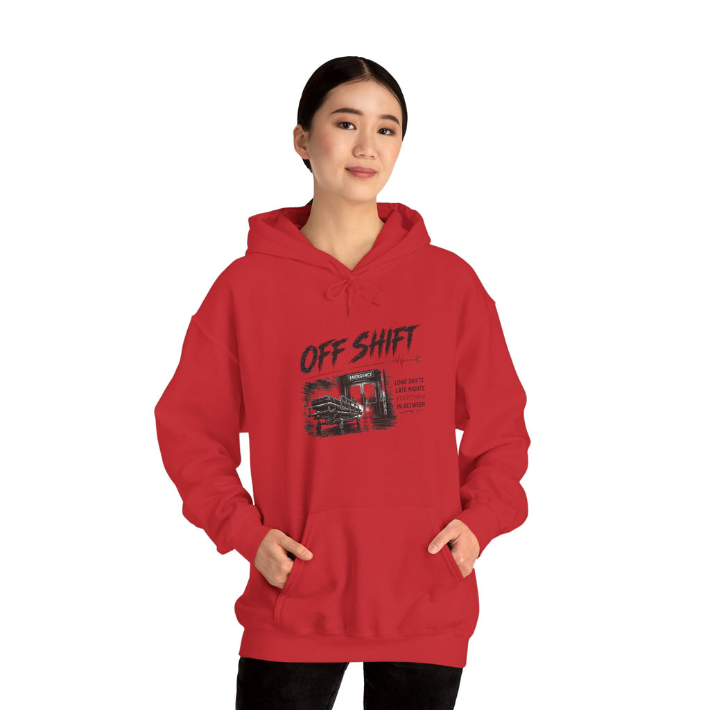 Off Shift Hoodie — Retro Workday Graphic Pullover