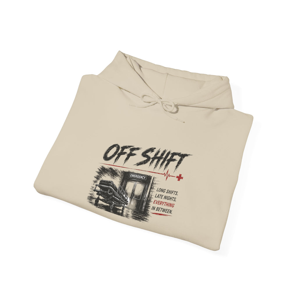 Off Shift Hoodie — Retro Workday Graphic Pullover