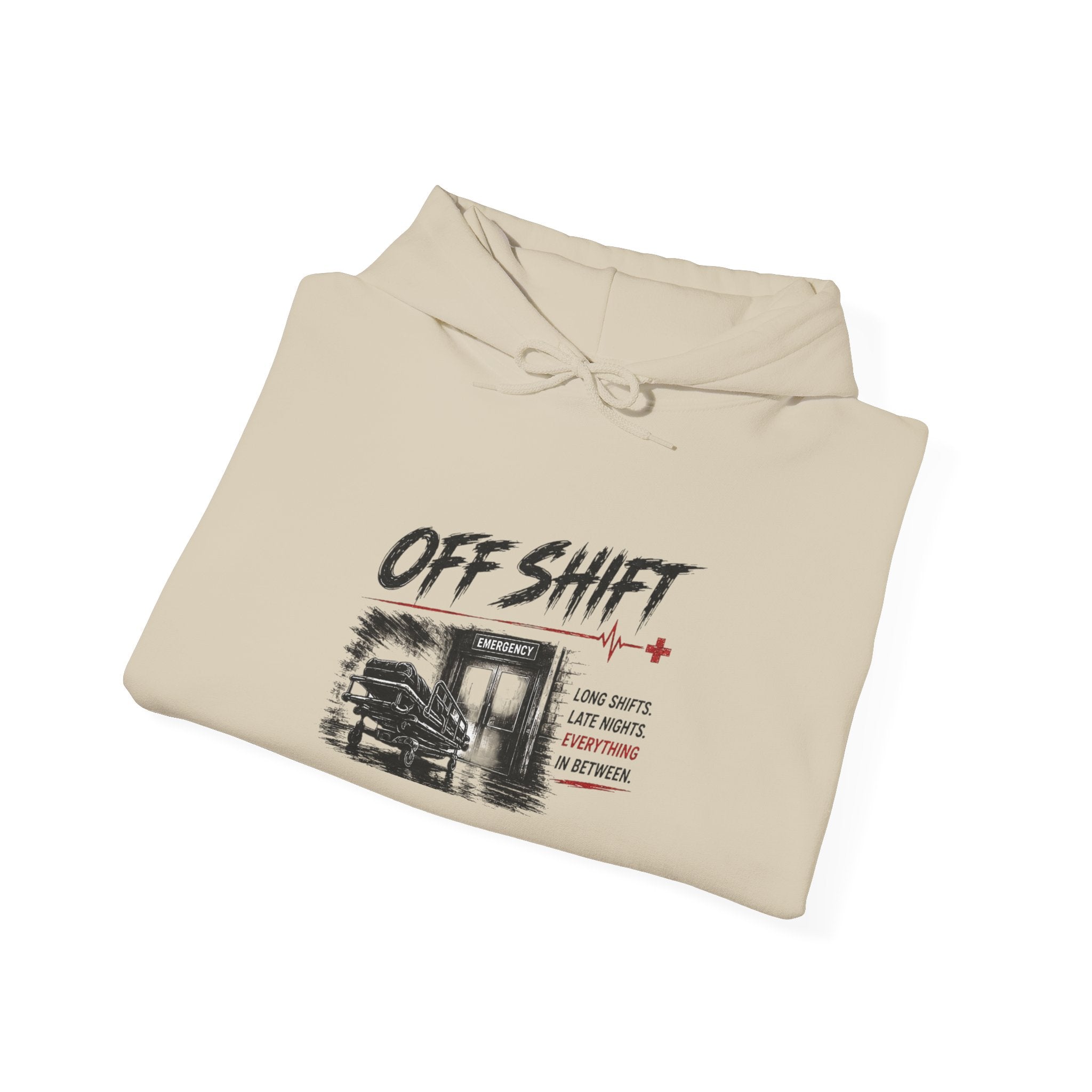 Off Shift Hoodie — Retro Workday Graphic Pullover