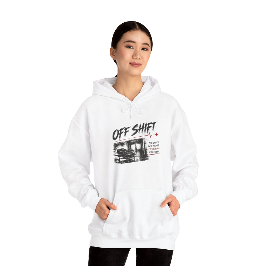 Off Shift Hoodie — Retro Workday Graphic Pullover
