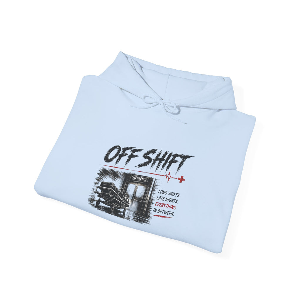 Off Shift Hoodie — Retro Workday Graphic Pullover